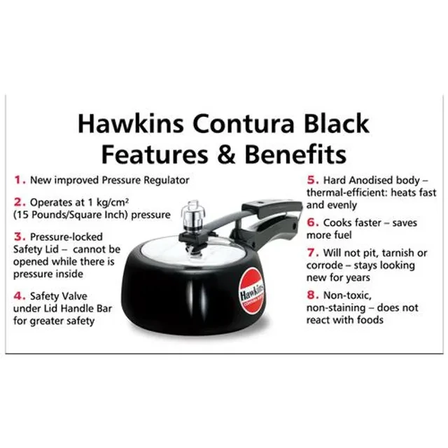 Hawkins Contura Hard Anodised Black Inner Lid Pressure Cooker - With Handle, CB15, 1.5 l-3.webp